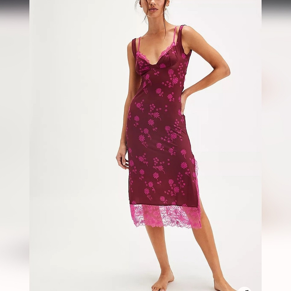 Free People Intimately Midi Slip Plump Combo Sz Small Lace Detail  NWT$